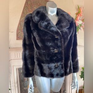 Luxe Black Mink Fur Short Fitted Button Jacket